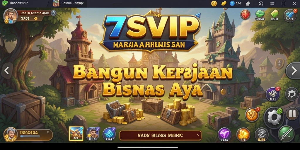 Screenshot utama 7SVIP menunjukkan gameplay manajemen bisnis yang dinamis.