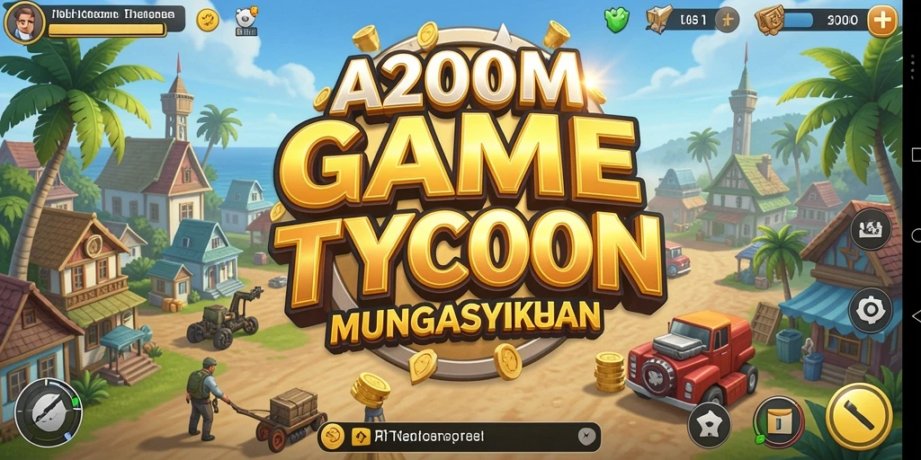 Screenshot gameplay A200M menunjukkan aksi pembangunan bisnis yang seru.