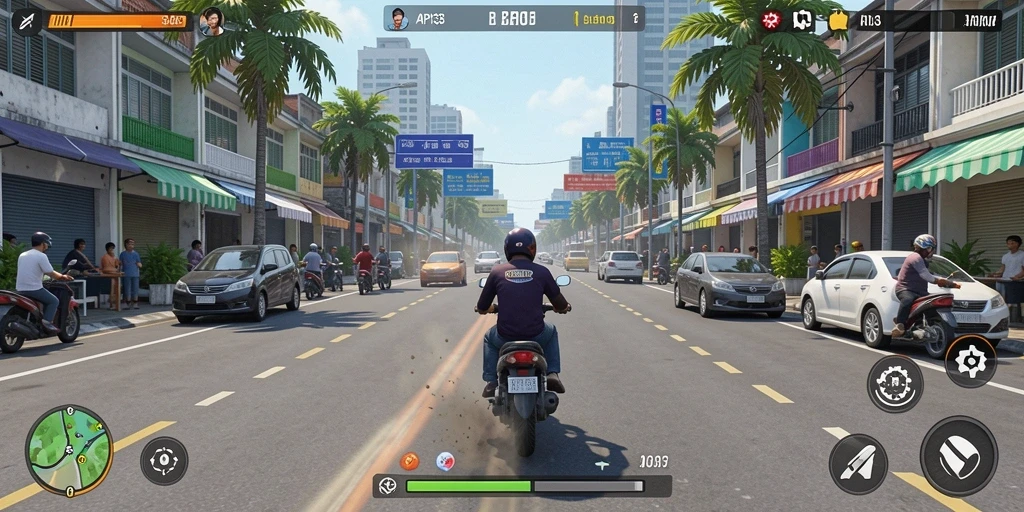 Tangkapan layar gameplay API33 menampilkan aksi balapan yang mendebarkan.