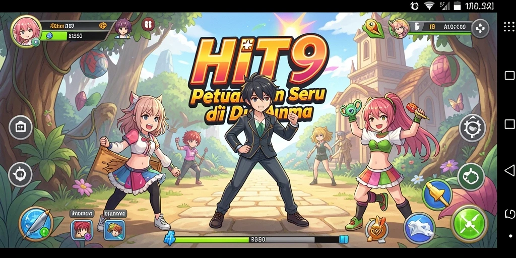 Screenshot utama menunjukkan aksi seru dengan karakter anime di HIT9.