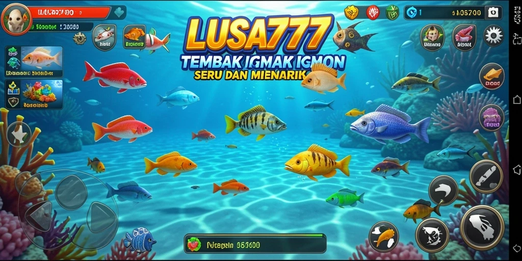 Screenshot utama LUSA777 menunjukkan aksi mendebarkan saat menembak ikan.