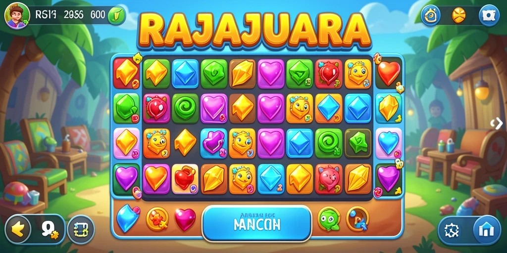 Tampilan gameplay menarik dari RAJAJUARA dengan warna-warni batu.