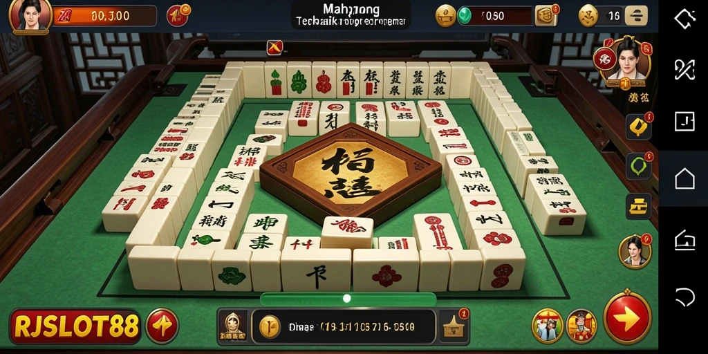 Tampilan gameplay RJSLOT88 yang menampilkan ubin Mahjong.