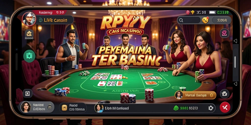 Screenshot utama RPYYY menampilkan dealer profesional dan suasana permainan Live Casino yang mendebarkan.