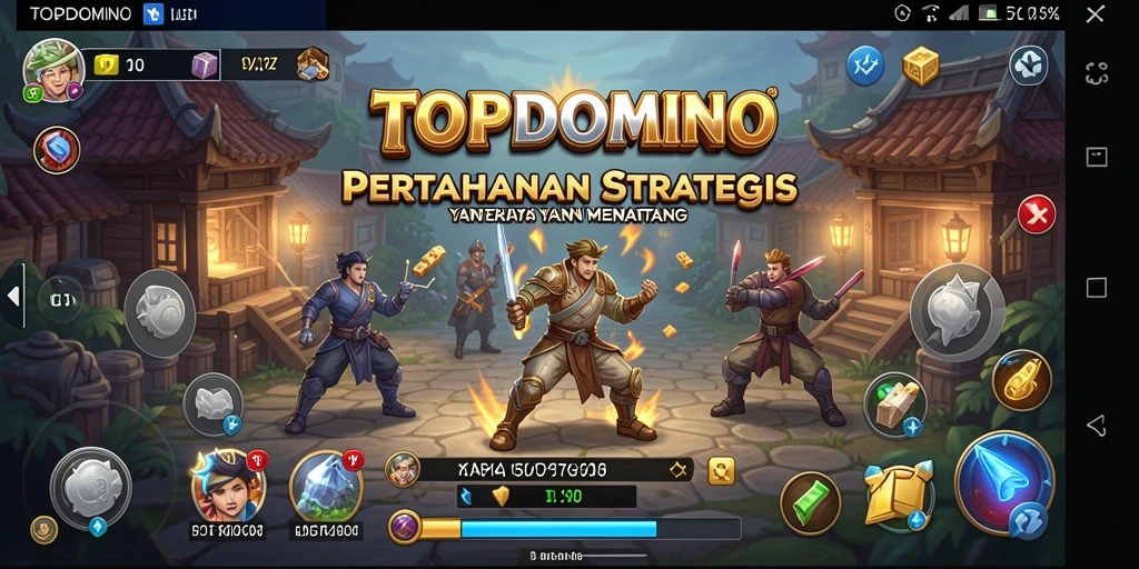 Tangkapan layar gameplay dari <strong>TOPDOMINO</strong> yang menunjukkan pertahanan menara yang strategis.
