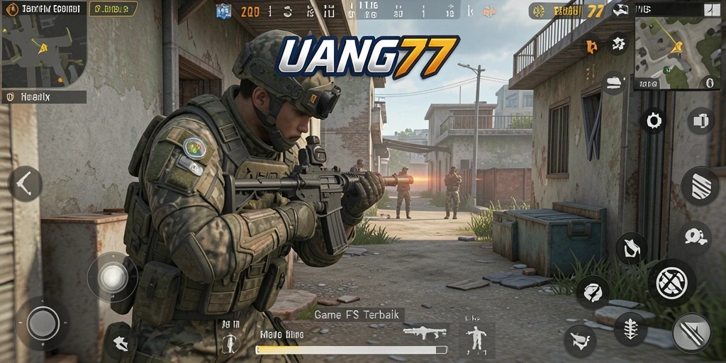 Screenshot utama UANG77 menampilkan aksi menembak yang seru dan mendebarkan.