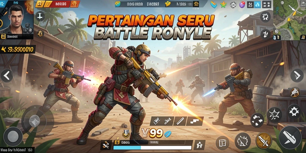 Screenshot utama Y89 menampilkan aksi intens dalam pertempuran Battle Royale.